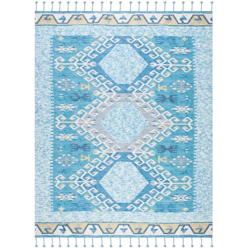Turquoise Blue Flat Woven Wool 8' x 10' Area Rug