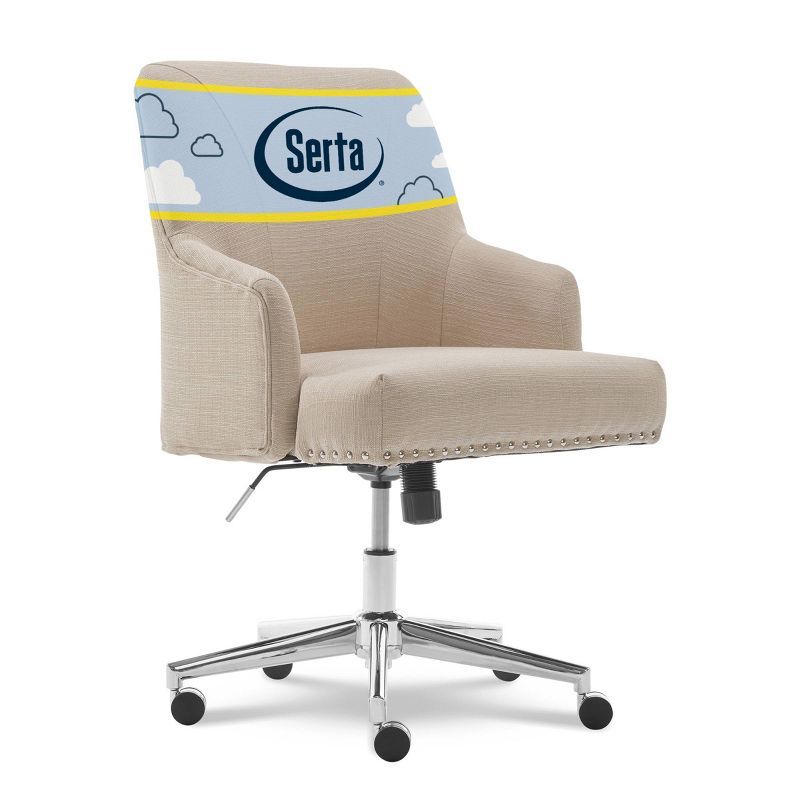 Stoneware Beige Twill Fabric Swivel Office Chair with Fixed Arms