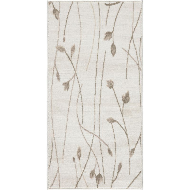 Ivory Beige Floral Rectangular Synthetic Area Rug, 2x4