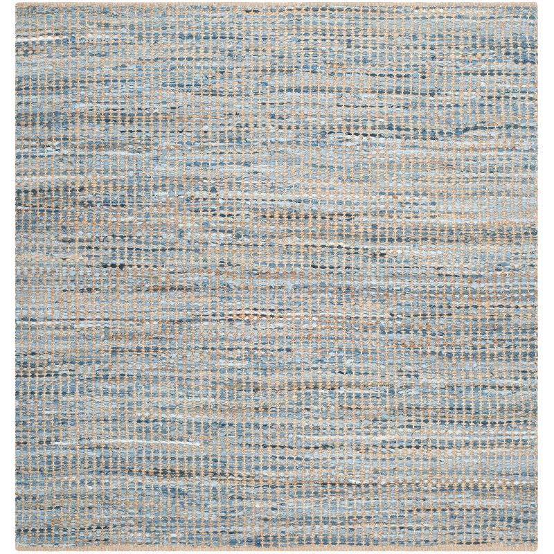 Boho-Chic Coastal Blue Handwoven 5' Square Jute Area Rug