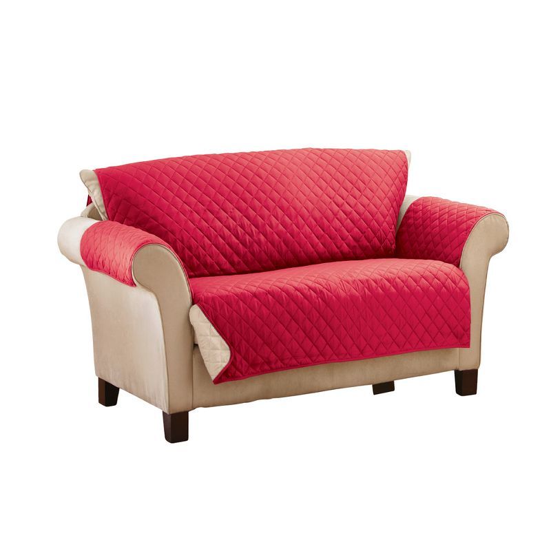 Red and Cream Reversible Quilted Loveseat Furniture Protector