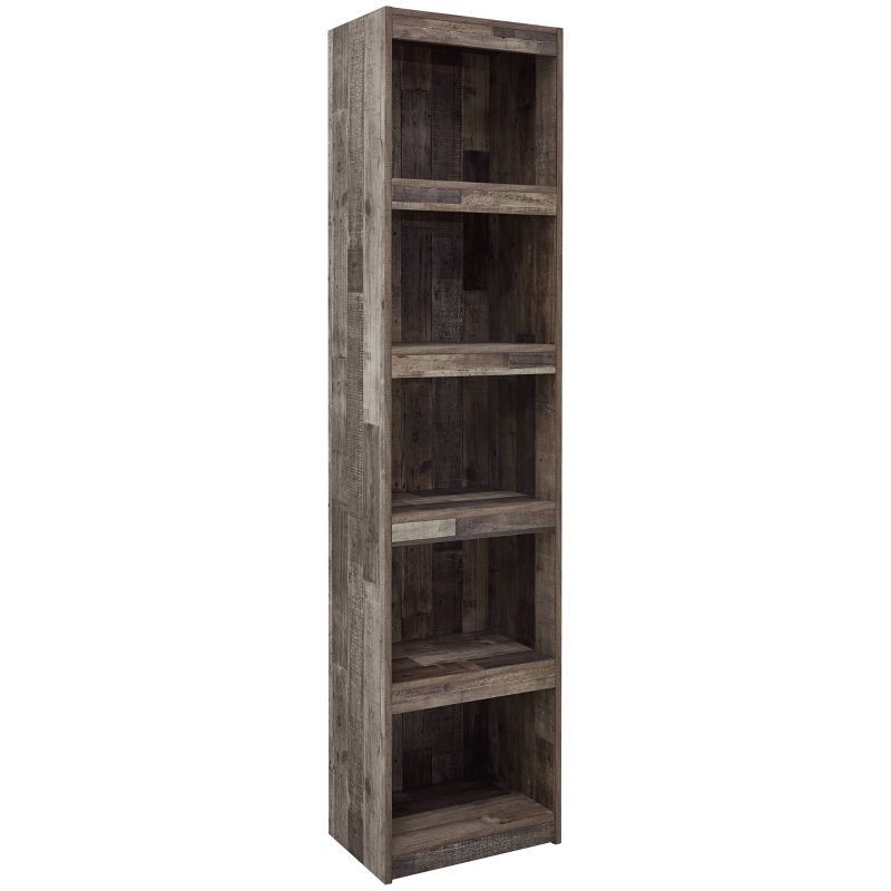 Gray Rustic Pine Grain Pier-Style Bookcase with Fireplace