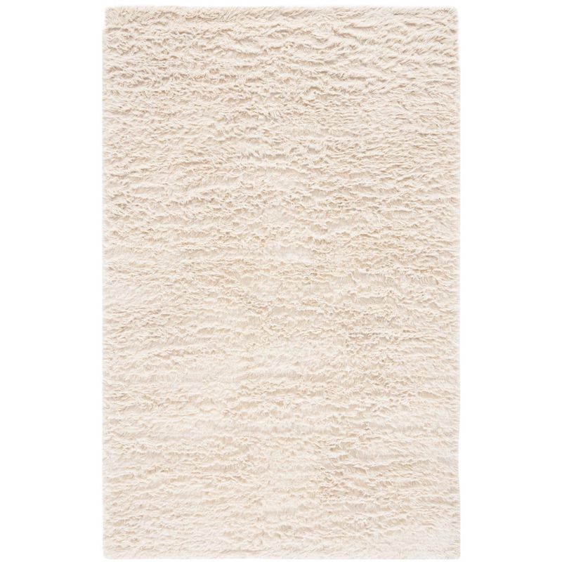 Ivory Hand-Tufted Wool Shag Area Rug 4' x 6'