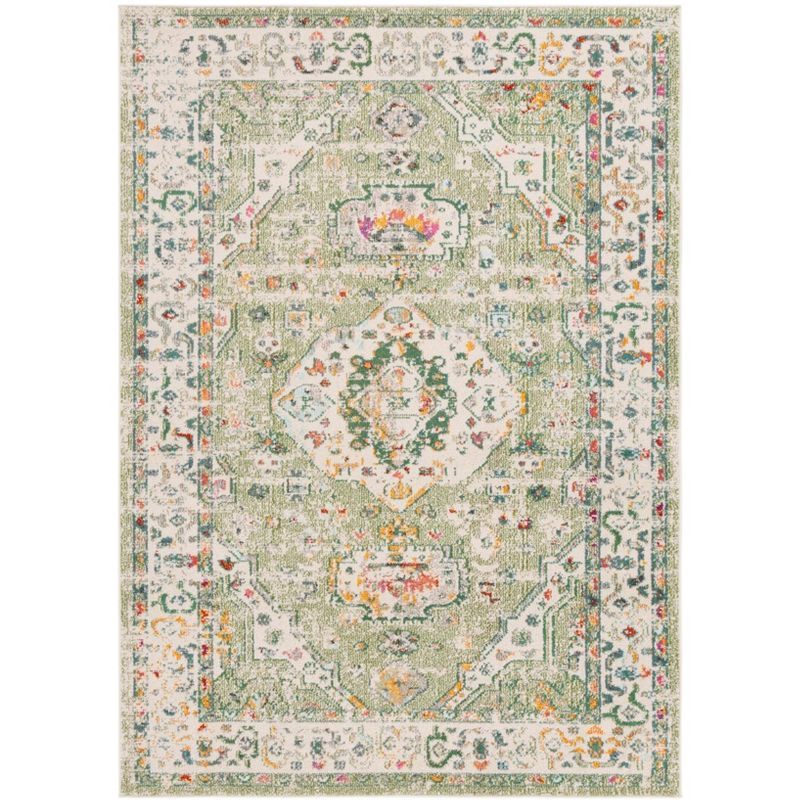 Sage and Ivory Synthetic Rectangular Oriental Area Rug
