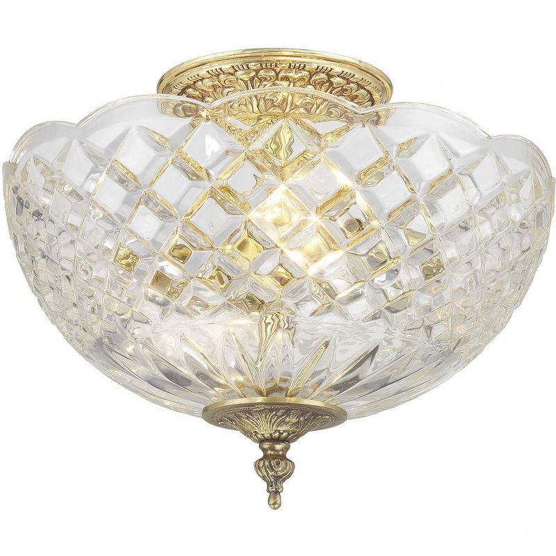 Olde Brass Crystal 2-Light Flush Mount Ceiling Fixture