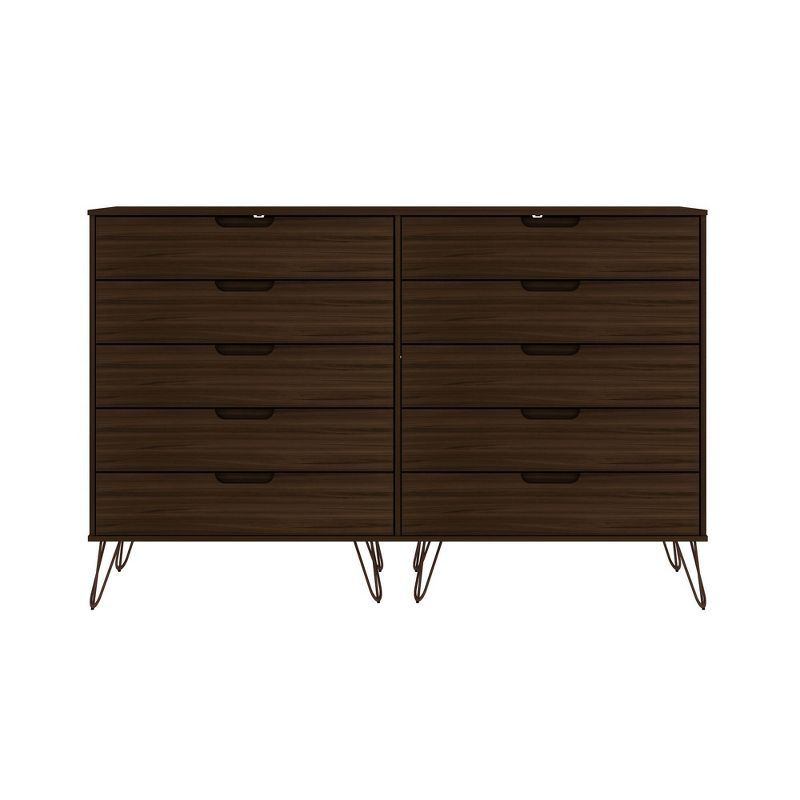 Rockefeller 10-Drawer Brown MDF Double Tall Dresser