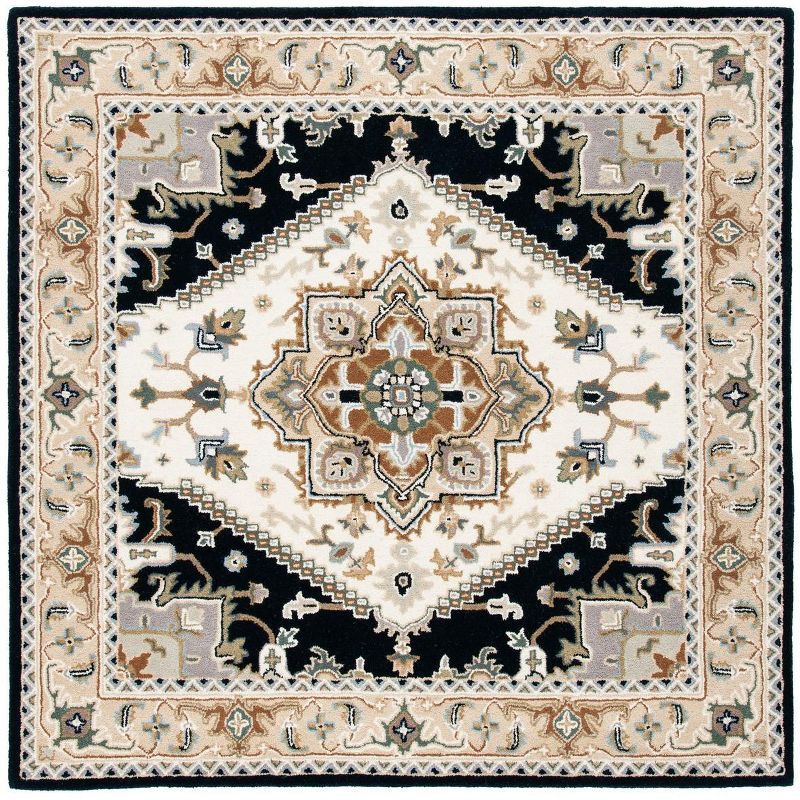 Beige and Navy Hand-Tufted Wool Square Area Rug 6' x 6'