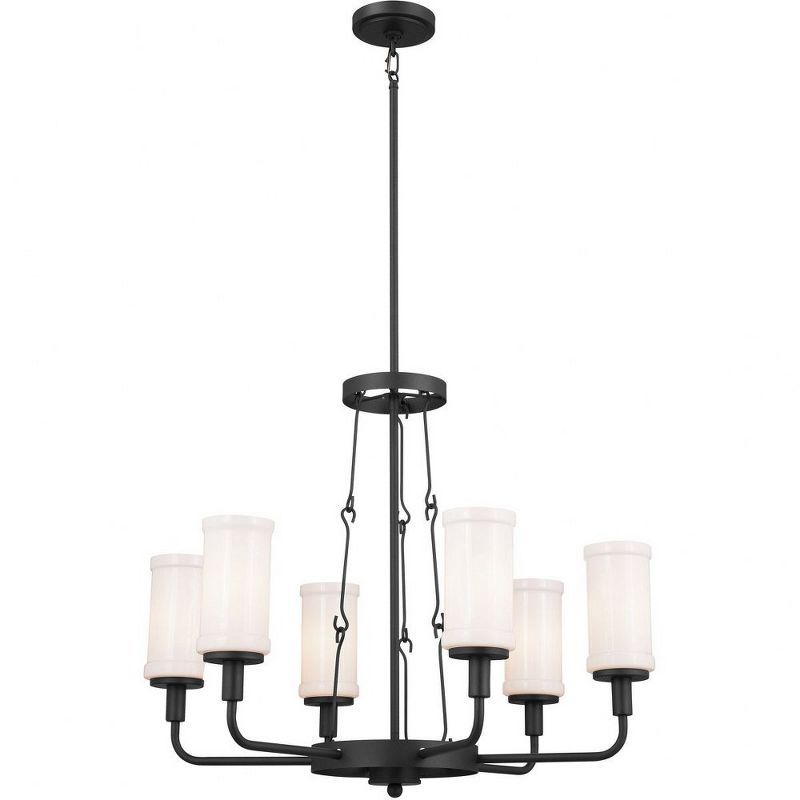 Vetivene Textured Black 6-Light Chandelier with Opal Glass Shades