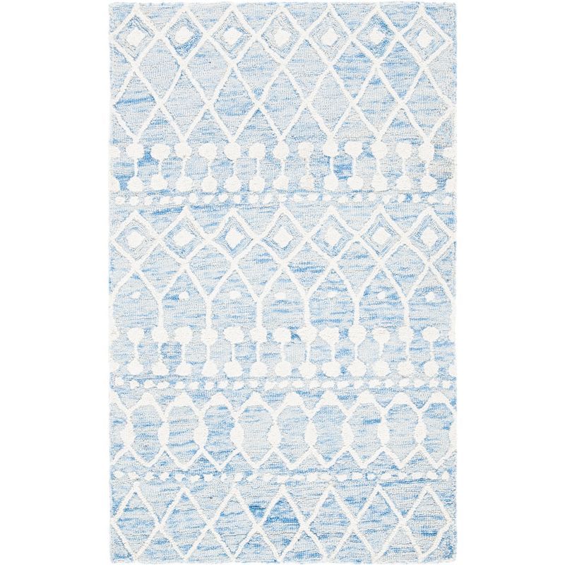 Blue Ivory 3' x 5' Handmade Wool Floral Area Rug