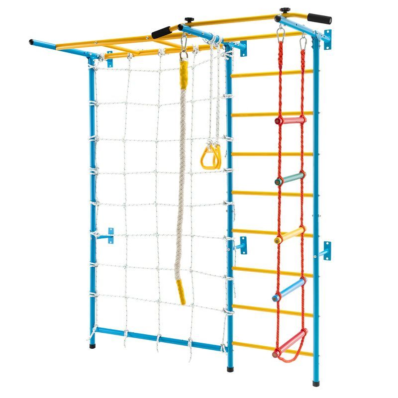 Yellow and Blue 7-in-1 Kids Indoor Climbing Gym with Wall Ladder