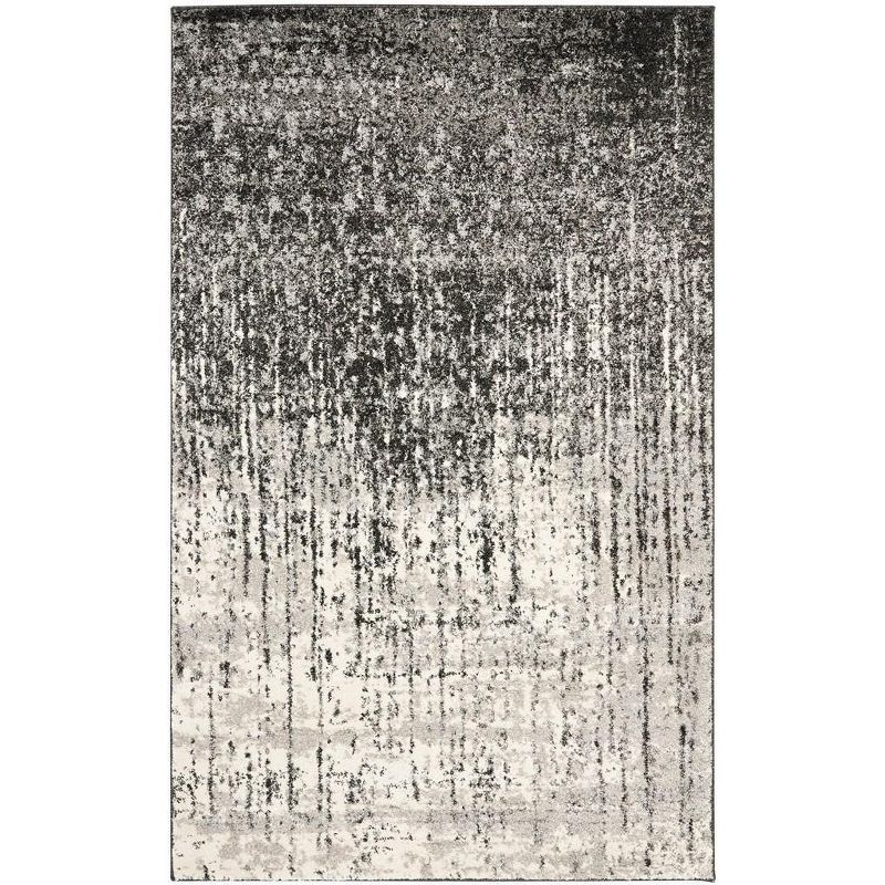 Mid-Century Abstract Black and Light Grey Shag Rug 6' x 9'