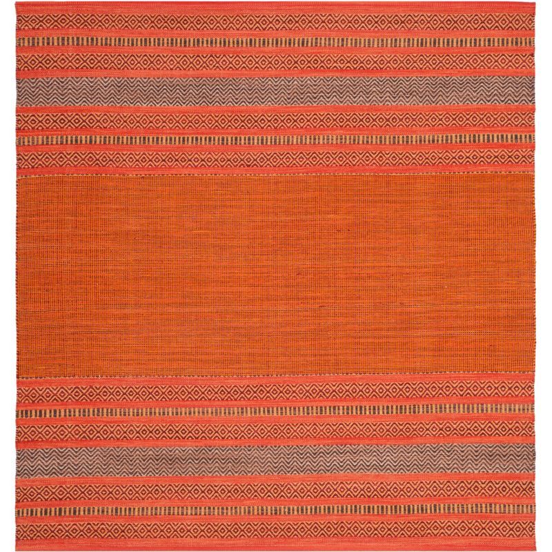 Coastal Charm Orange-Red Hand-Woven Cotton Square Rug