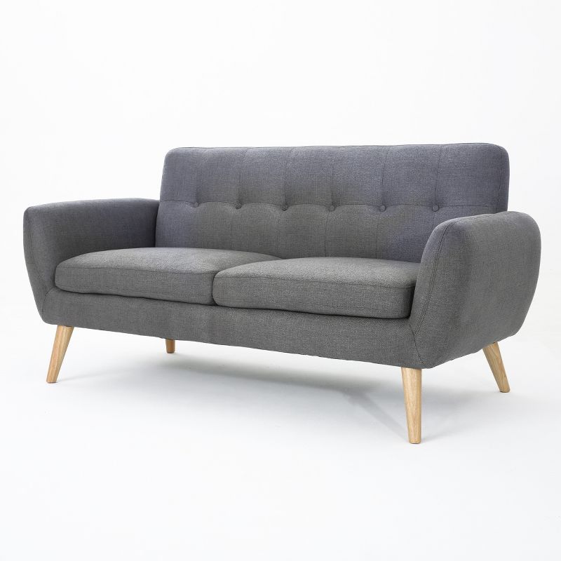 Mid-Century Modern Dark Gray Tufted Fabric Loveseat