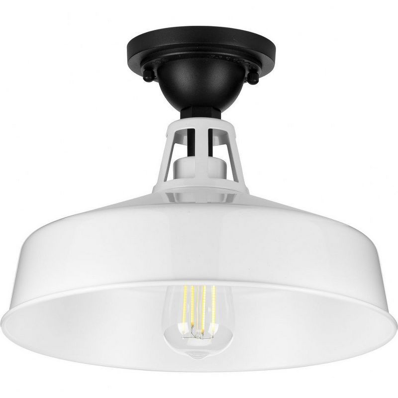 White Aluminum Industrial-Style Semi-Flush Mount Ceiling Light