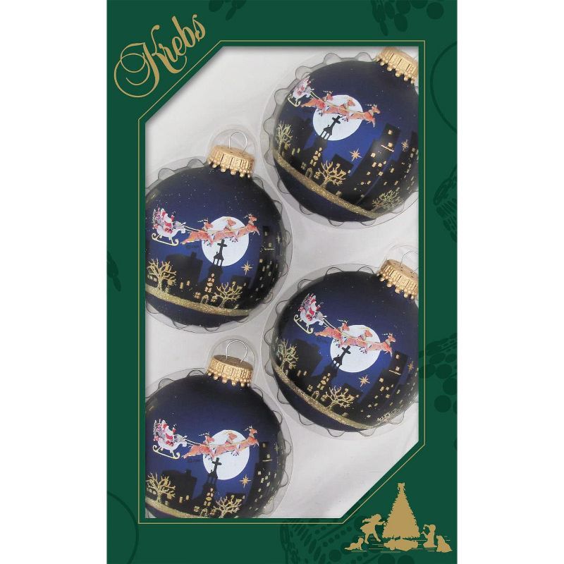 Velvet Blue Glass Christmas Ornaments Set of 4