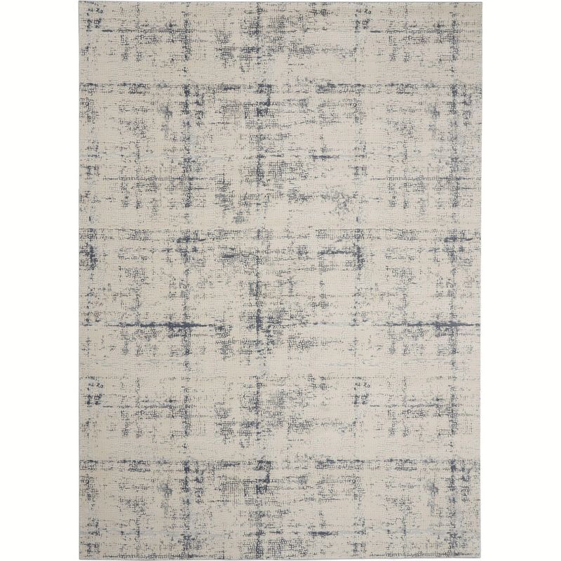 Ivory and Blue Abstract Synthetic 9x13 Area Rug