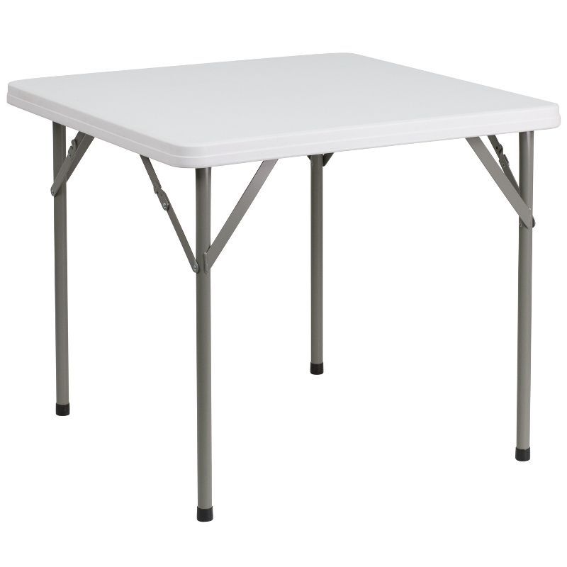 Elon 34.25'' Square White Plastic Folding Table with Gray Metal Frame