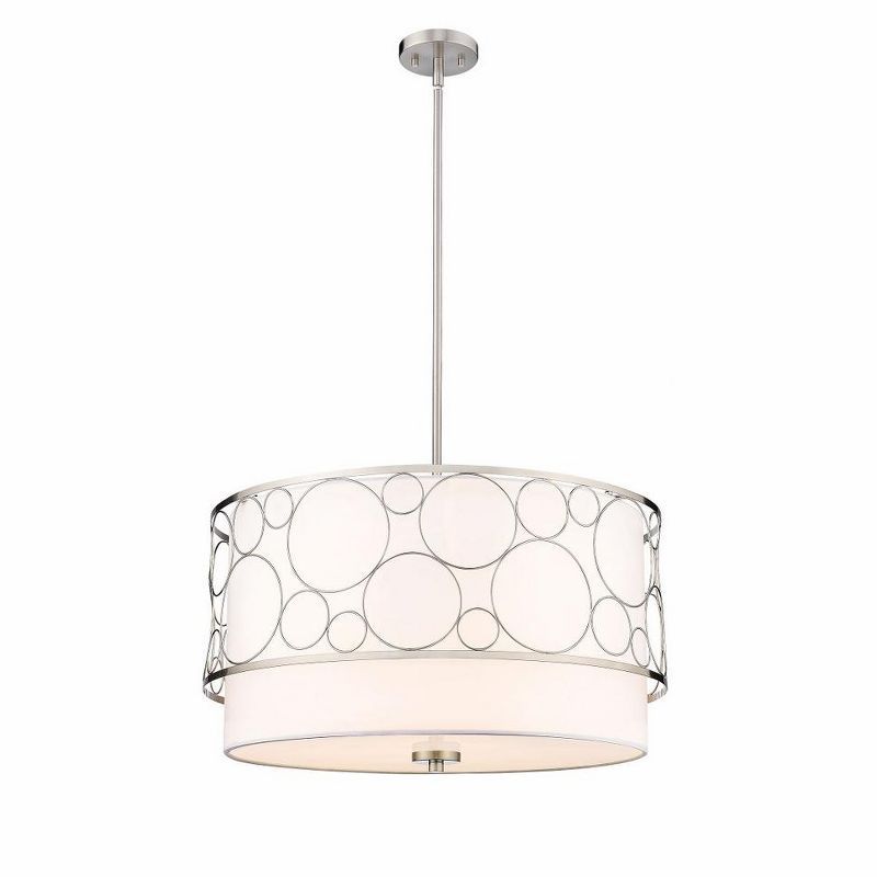 24" Brushed Nickel Drum Pendant Light with White Shade