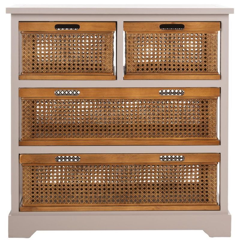 Transitional White Pine 4-Drawer Storage Cabinet with Cane Baskets