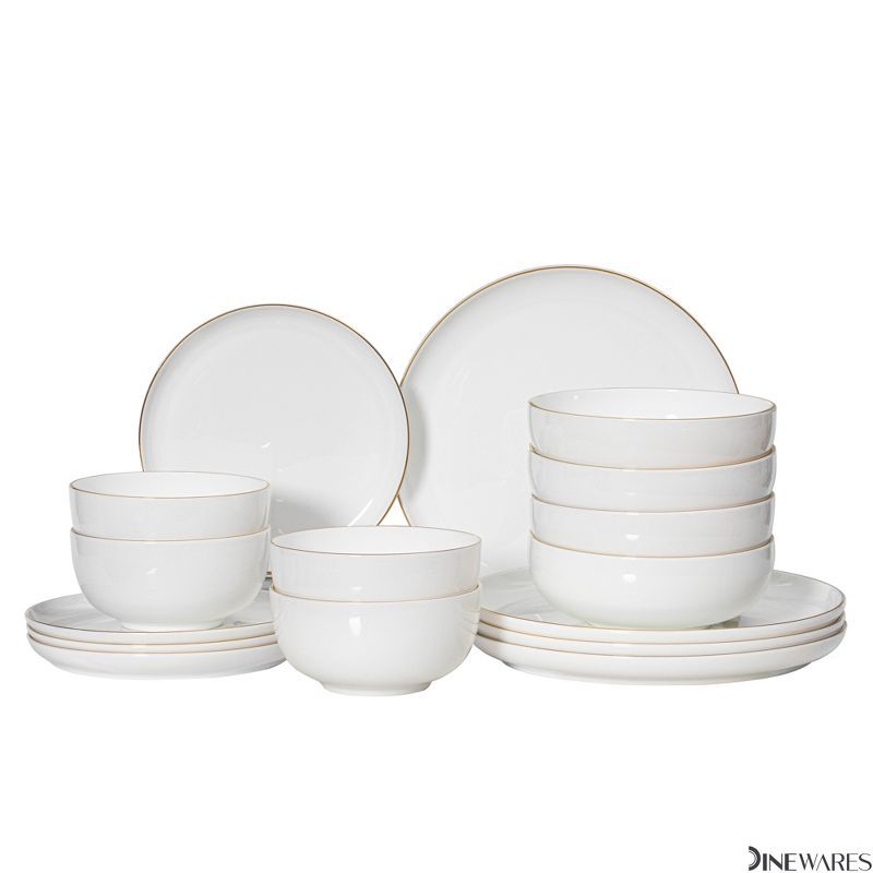 Perlaceo White and Gold Rim Bone China Dinnerware Set - Service for 4