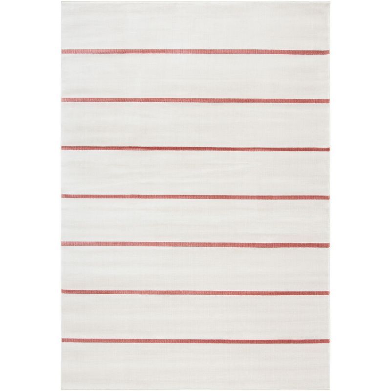 Ivory and Rust Abstract Striped 9' x 12' Synthetic Area Rug