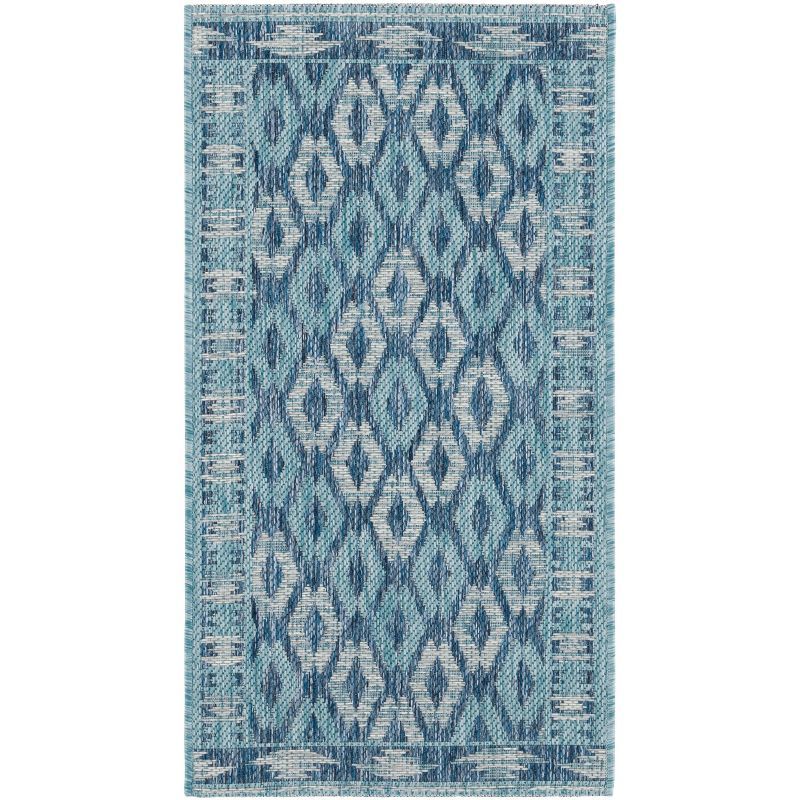 Navy and Aqua Geometric Indoor/Outdoor Area Rug