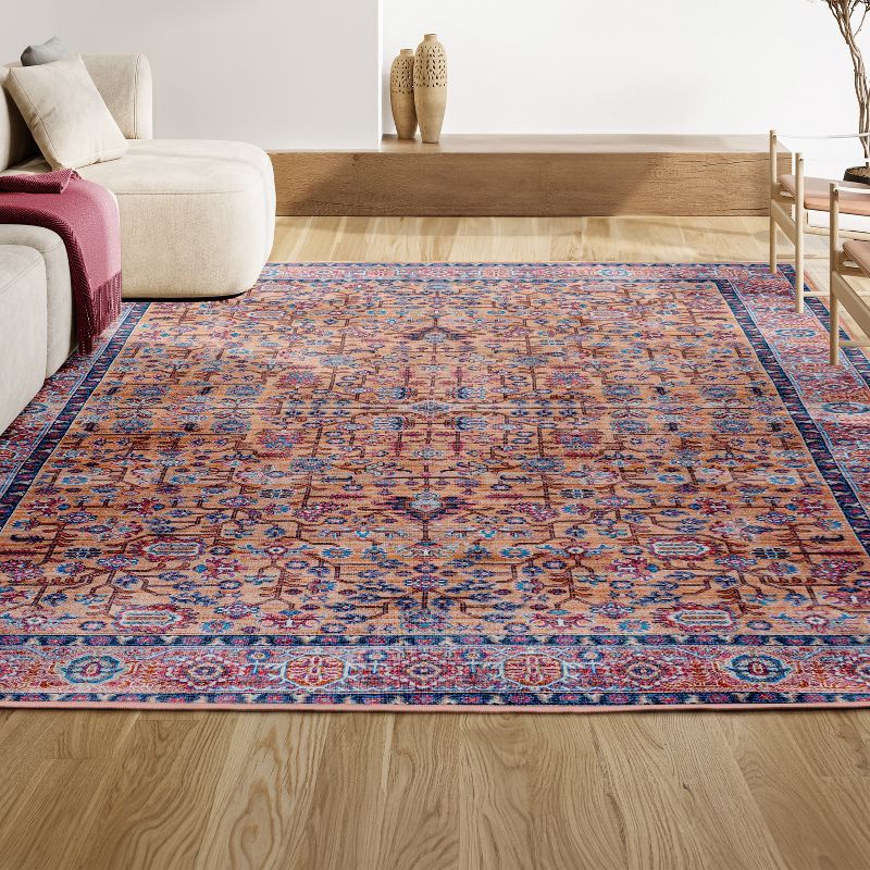 Bohemian Terracotta & Navy Persian-Inspired Washable Rug 3' x 5'