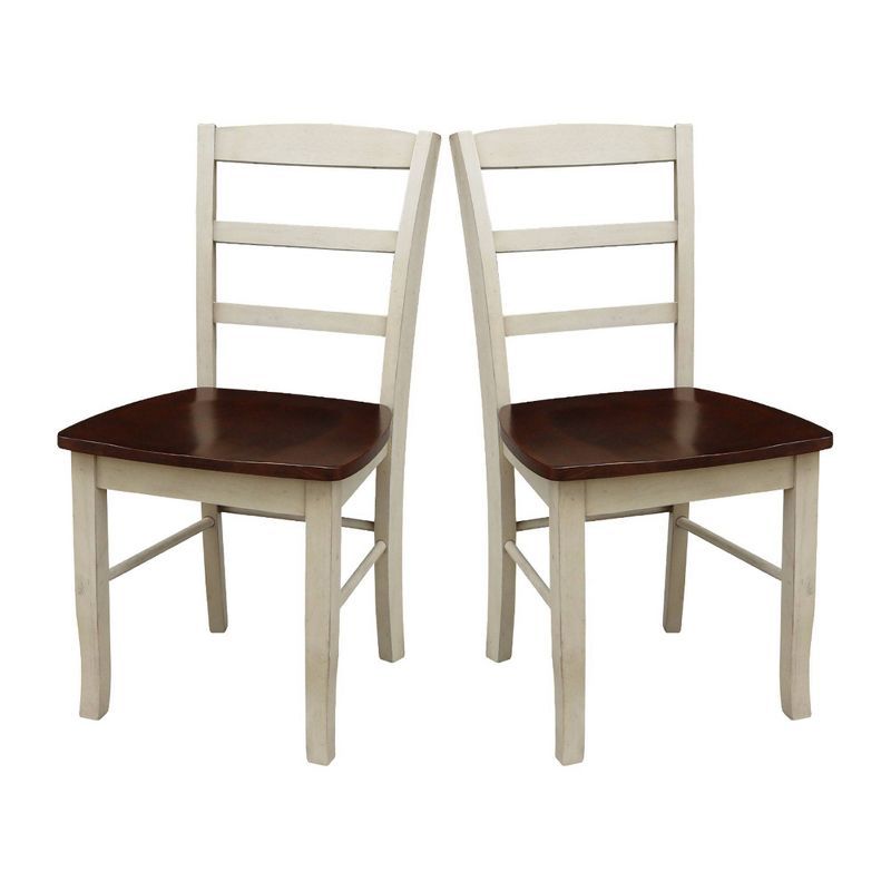 Set of 2 Traditional White Solid Wood Ladderback Side Chairs