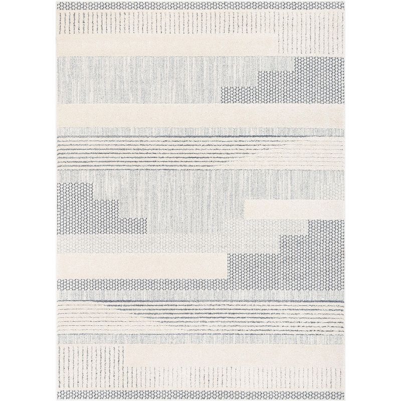 Blue and Beige Geometric Synthetic 5' x 7' Area Rug