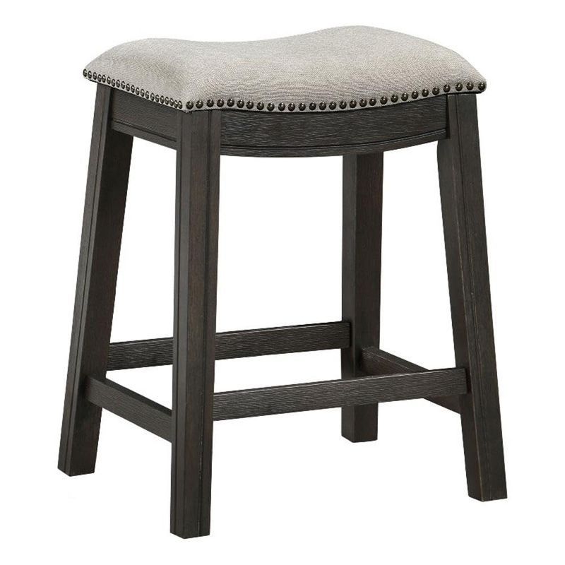 Elliston Gray and Beige Wood Backless Saddle Counter Stool