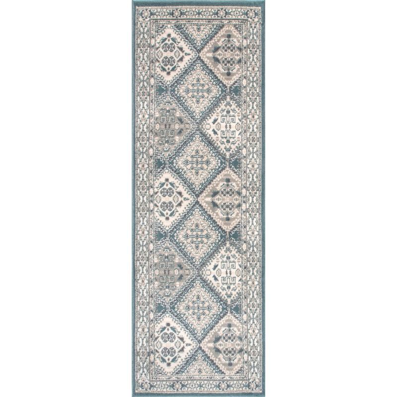 Becca Blue and Beige Synthetic Traditional Runner Rug