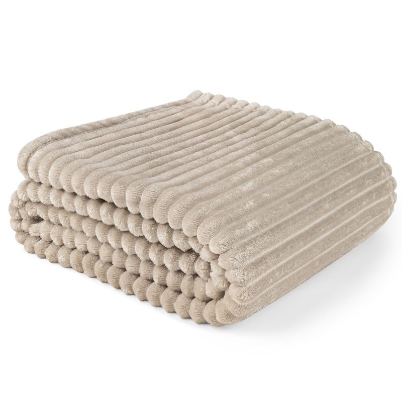 Taupe Twin Ribbed Fleece Reversible Throw Blanket