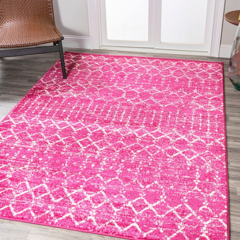 8' x 10' Fuchsia and Ivory Synthetic Moroccan Trellis Area Rug