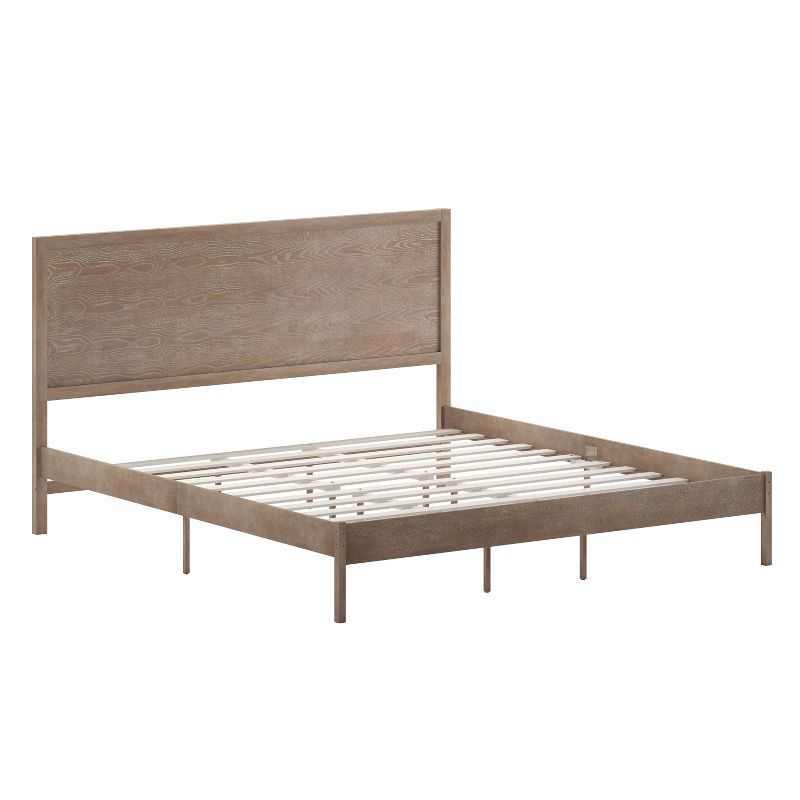 King Light Brown Solid Wood Platform Bed with Headboard