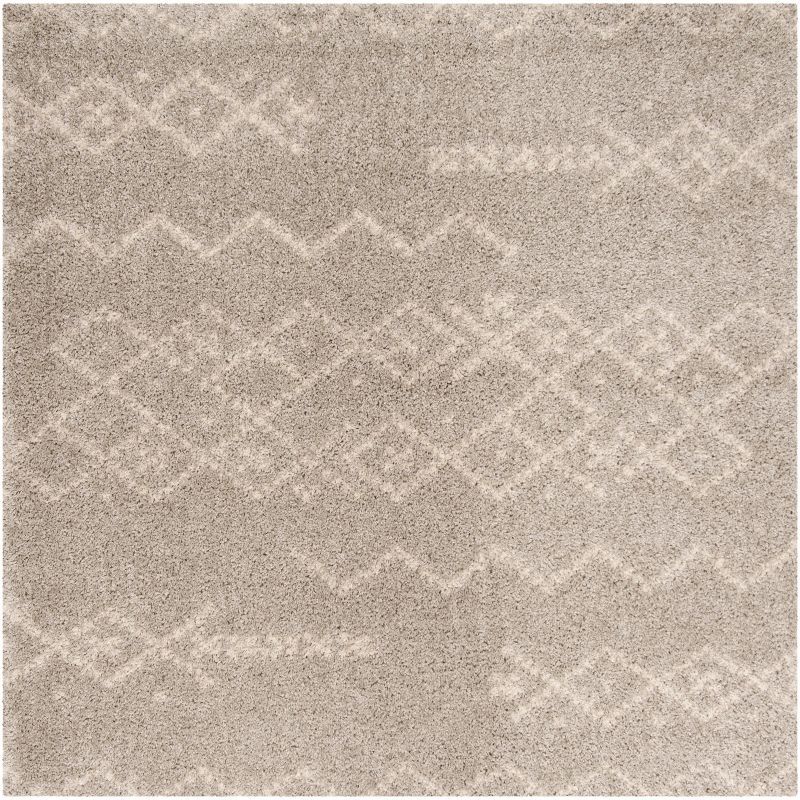 Luxurious Gray Square Hand-Knotted Shag Area Rug