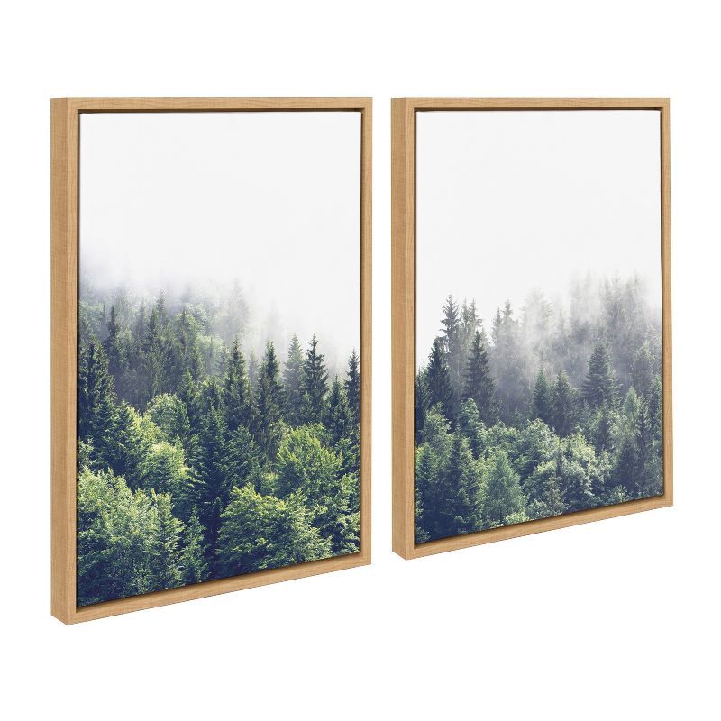 Lush Green Forest Foggy Day Canvas Wall Art Set