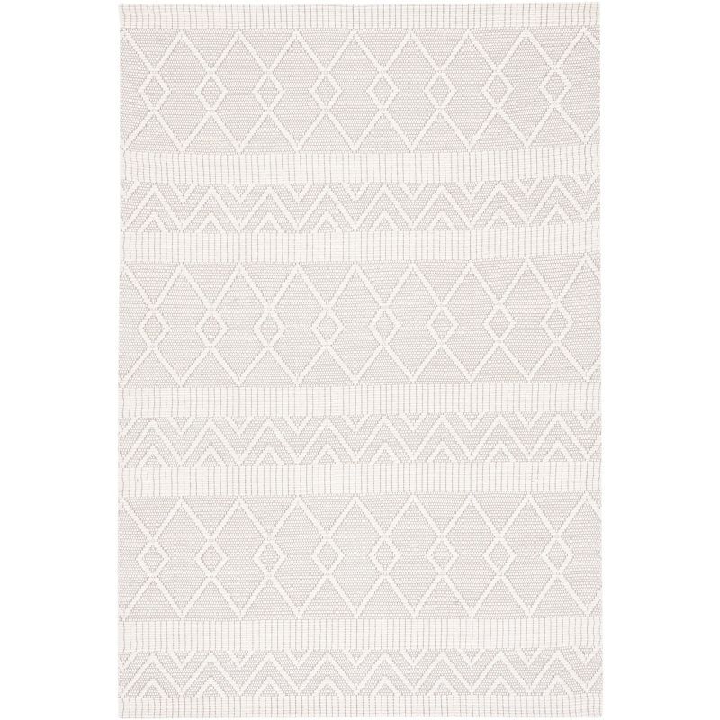 Ivory Geometric Flat Woven Wool and Synthetic Rug, 5' x 8'