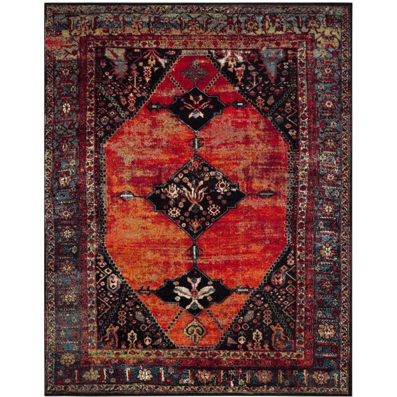 Vintage Hamadan Orange Multi High Pile Area Rug