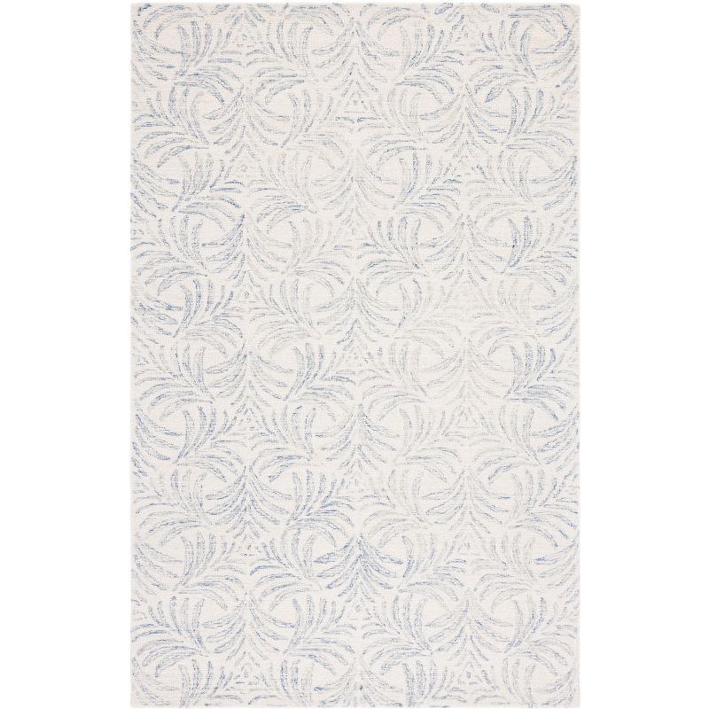 Ivory and Blue Handmade Tufted Wool Silk Area Rug 3' x 5'