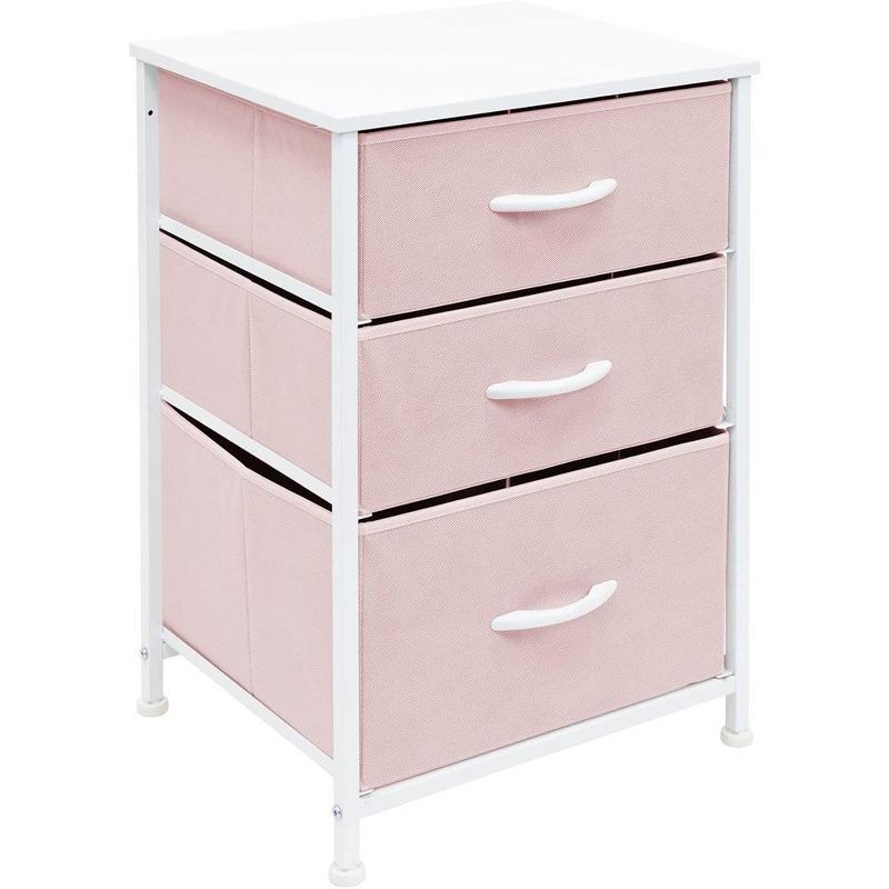 Pastel Pink 3-Drawer Lightweight Nightstand with Metal Frame