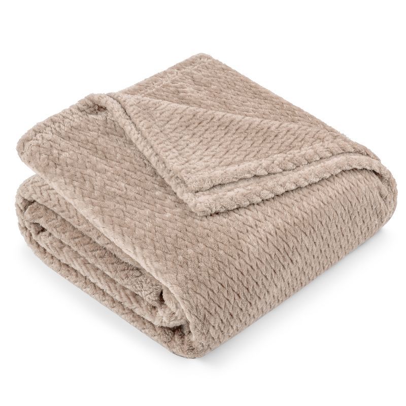 Taupe Twin Fleece Chevron Throw Blanket