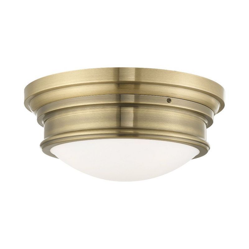 Antique Brass 3-Light Flush Mount with Satin White Glass