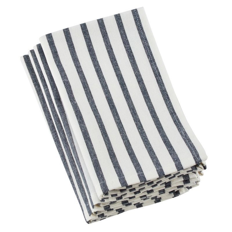 Navy Blue and White Cotton Striped Table Napkins Set of 4