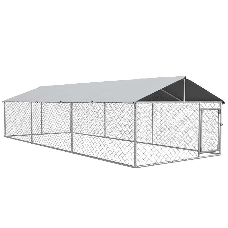 Large Silver Galvanized Steel Outdoor Dog Kennel with Roof