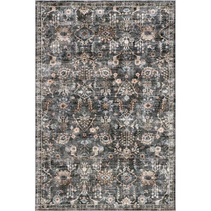 Black and Charcoal Medallion Washable Synthetic Area Rug 8' x 10'