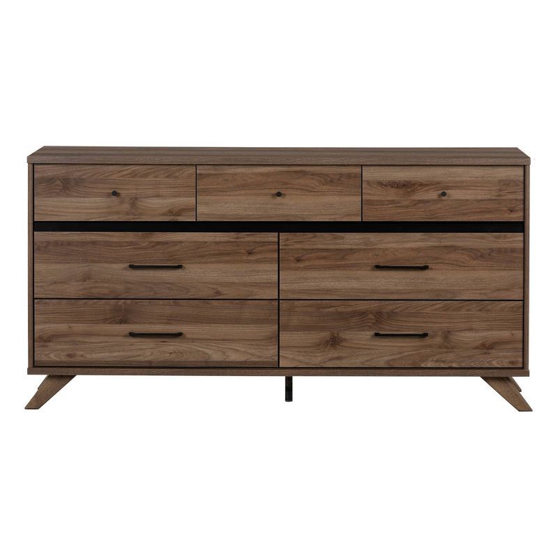 Natural Walnut and Matte Black 7-Drawer Double Dresser