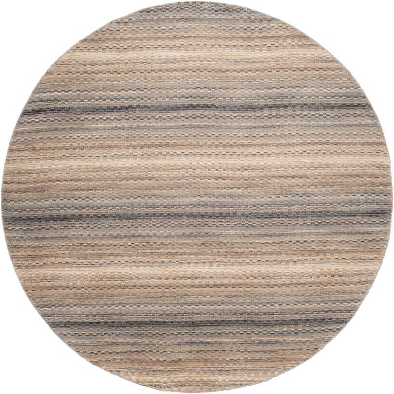 Gray Hand-Knotted Wool Round Striped Area Rug