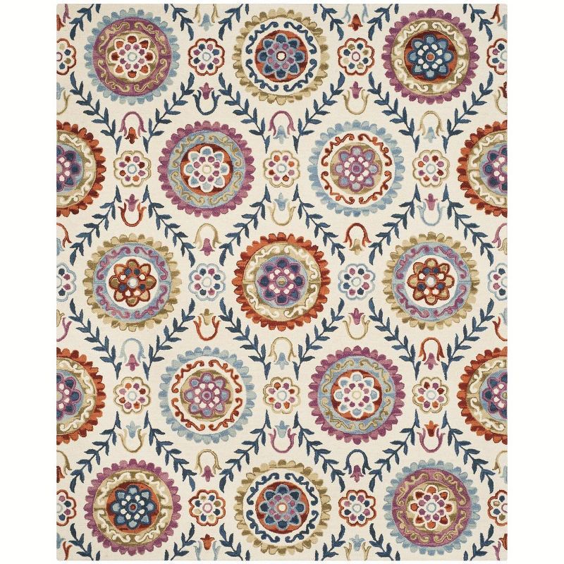 Ivory and Multicolor Wool Flat Woven 8' x 10' Handmade Rug