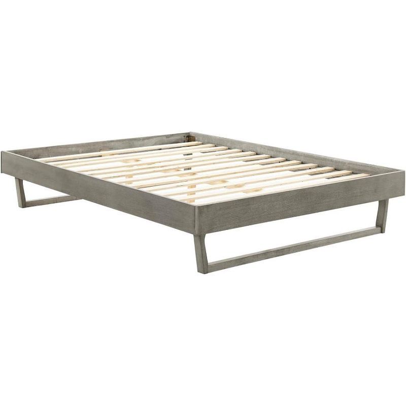 Mid-Century Modern Gray Full Platform Bed with Wood Frame and Headboard