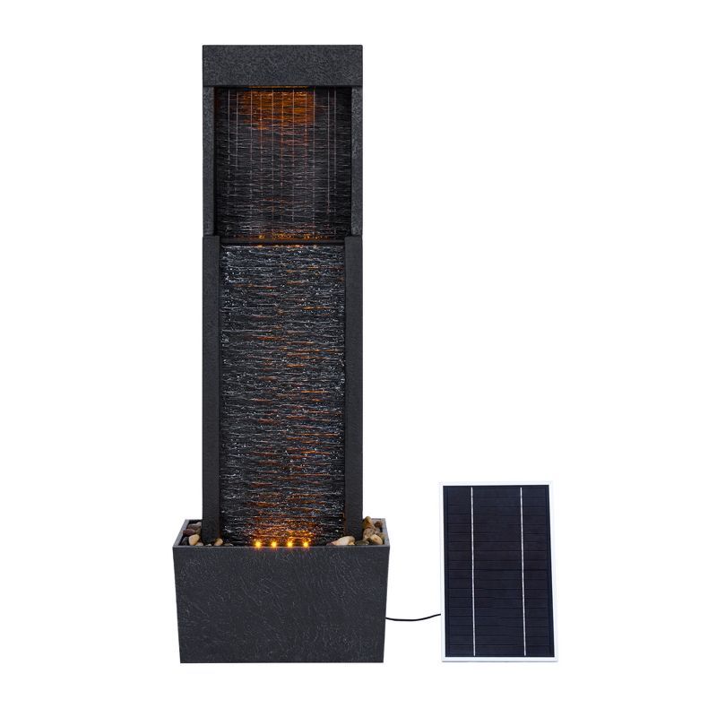 Athena Black Solar-Powered Outdoor Waterfall Fountain with LED Lights